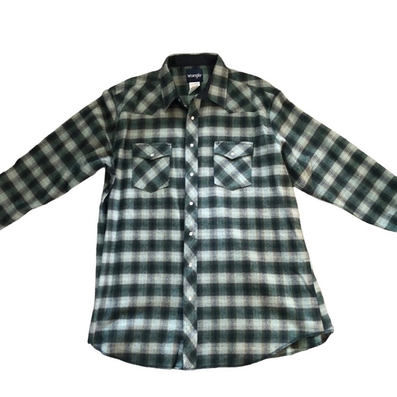 Wrangler Western Pearl Snap Flannel Shirt Shacket 2XT Green Plaid W/Pockets NEW - Picture 2 of 7